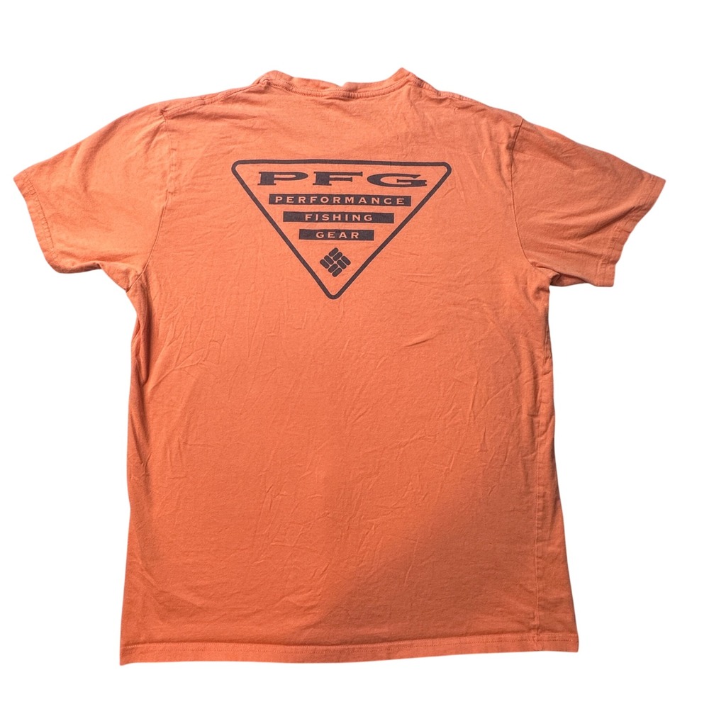 Columbia T-Shirt Mens L Orange PFG Performance Fishing Gear Logo Graphic Cotton
